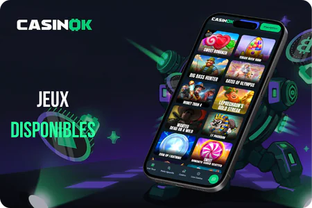 Catalogue de jeux CasinOK casino avec slots, live casino et jeux crash issus de 80 fournisseurs