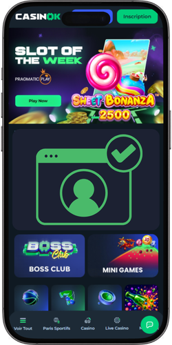 Confirmation de compte CasinOK — accès aux jeux disponible